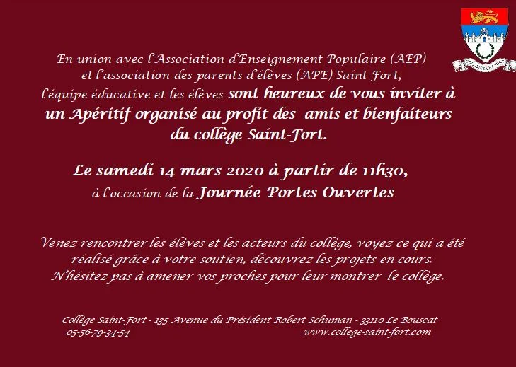 Invitation à l'intention de nos bienfaiteurs