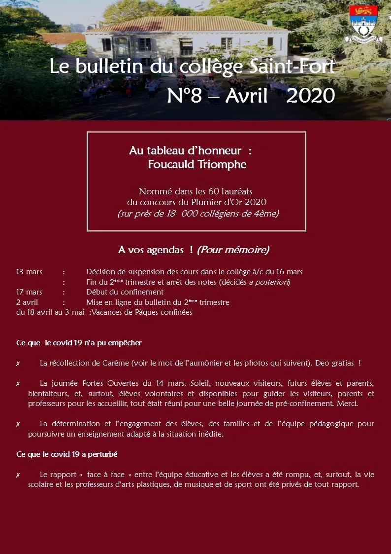 Le bulletin d'information du mois d'avril