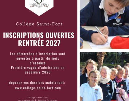 Rentrée 2027 – inscriptions ouvertes